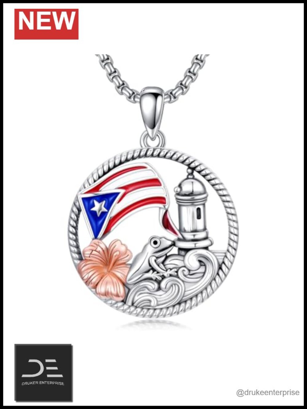 Puerto Rico Coqui Frog Pendant Necklace 925 Sterling Silver